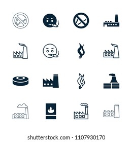 Smoke icon. collection of 16 smoke filled and outline icons such as factory, smoking emot, fire protection. editable smoke icons for web and mobile.