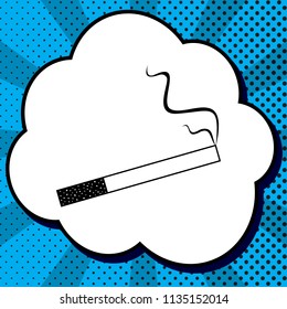Smoke icon great for any use. Vector. Black icon in bubble on blue pop-art background with rays.