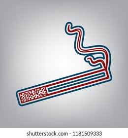 Smoke icon great for any use. Vector. Dark red, transparent and midnight green stroke of white icon at grayish background.