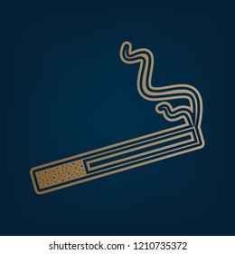 Smoke icon great for any use. Vector. Golden icon and border at dark cyan background.