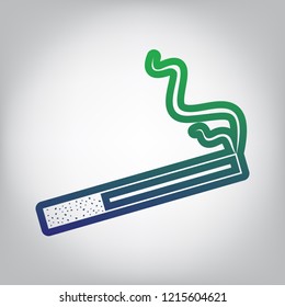 Smoke icon great for any use. Vector. Green to blue gradient contour icon at grayish background with light in center.