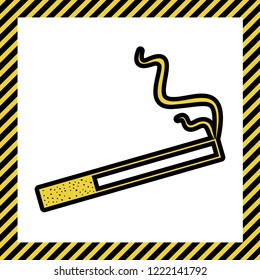 Smoke icon great for any use. Vector. Warm yellow icon with black contour in frame named as under construction at white background. Isolated.