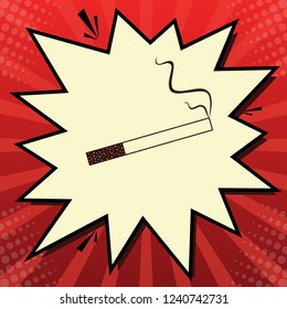 Smoke icon great for any use. Vector. Dark red icon in lemon chiffon shutter bubble at red popart background with rays.