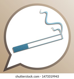 Smoke icon great for any use. Bright cerulean icon in white speech balloon at pale taupe background. Illustration.