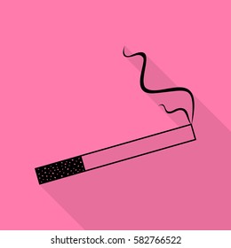 Smoke icon great for any use. Black icon with flat style shadow path on pink background.