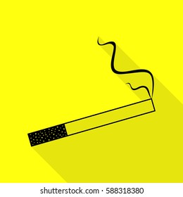 Smoke icon great for any use. Black icon with flat style shadow path on yellow background.
