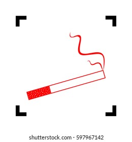 Smoke icon great for any use. Vector. Red icon inside black focus corners on white background. Isolated.