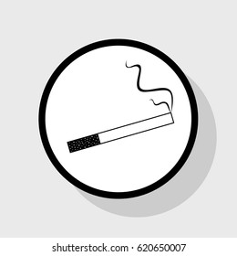 Smoke icon great for any use. Vector. Flat black icon in white circle with shadow at gray background.