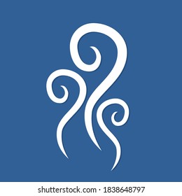 Smoke icon on blue background. Smell line icon, hot aroma, stink or cooking steam symbol, smelling or vapor, aroma vaporize or odor sign. Vector illustration