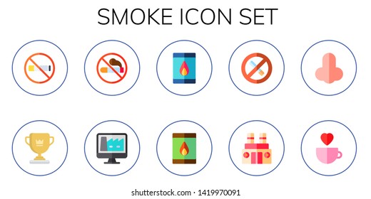smoke icon set. 10 flat smoke icons.  Simple modern icons about  - no smoking, cup, factory, matches, matchbox, smelling