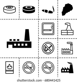 Smoke icon. set of 13 filled and outline smoke icons such as cigarette, factory, smoking area, no smoking
