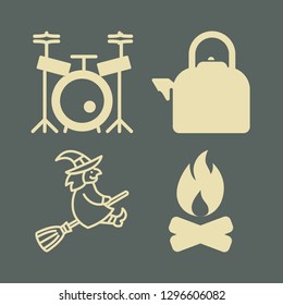 smoke icon set with bonfire, kettle and drum set vector illustration