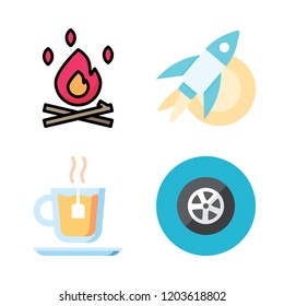 smoke icon set. vector set about tea, rocket, tire and bonfire icons set.