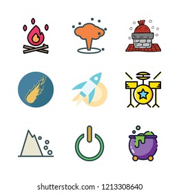 smoke icon set. vector set about falling debris, explosion, rocket and chimney icons set.