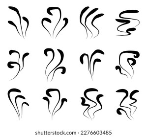 smoke icon set, vector aroma, steam, odor. silhouette design on white background