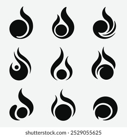 Smoke Icon Silhouette Set. Collection Of Smoke Or Fire Icon Silhouette.