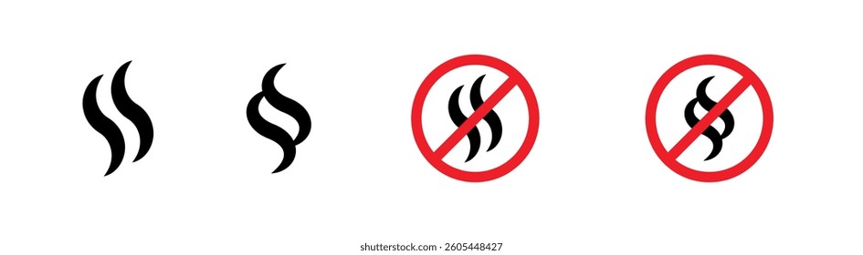 Smoke icon. Steam symbols. Smell icons. Smoke steam silhouette icon illustration. Smoke, steam flat style icons.