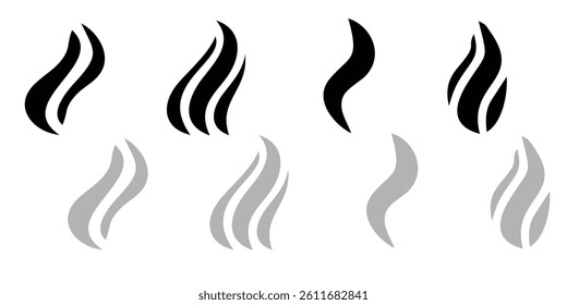 Smoke icon vector illustration on background. Translucent curving steam shapes with mystical effect. cigarette or hot food and drink vapor, hookah cloud overlays design elements.