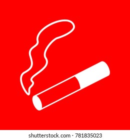 Smoke icon. Vector. White icon on red background. Isolate.