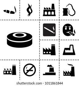 Smoke icons. set of 13 editable filled smoke icons such as factory, cigarette, no smoking