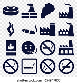 Smoke icons set. set of 16 smoke filled icons such as smoking area, no smoking, factory, cigarette, smoking emot