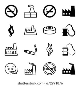 Smoke icons set. set of 16 smoke filled and outline icons such as factory, no smoking, smoking can, cigarette