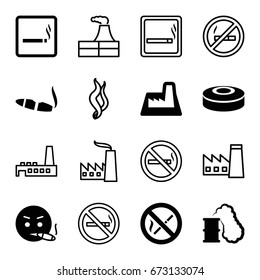 Smoke icons set. set of 16 smoke filled and outline icons such as smoking area, cigarette, smoking emot