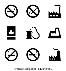 Smoke icons set. set of 9 smoke filled icons such as no smoking, factory, fire protection