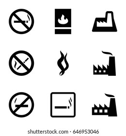 Smoke icons set. set of 9 smoke filled icons such as smoking area, no smoking, factory, fire protection