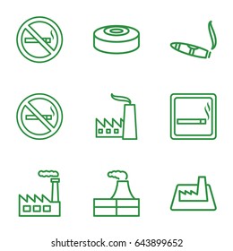 Smoke icons set. set of 9 smoke outline icons such as smoking area, no smoking, factory, cigarette