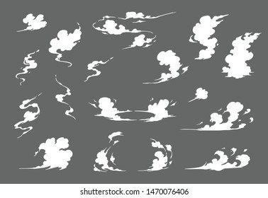 Smoke illustration set  for special effects template. Steam clouds, mist, fume, fog, dust, or  vapor  2D VFX Clipart element for animation