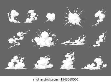 Smoke Illustration Set  For Special Effects Template. Steam Clouds, Mist, Fume, Fog, Dust, Explosion, Or  Vapor  2D VFX Clipart Element For Animation