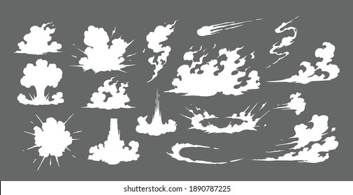 Smoke Illustration Set  For Special Effects Template. Explosion, Bomb,  Steam Clouds, Mist, Fume, Fog, Dust, Dash,or  Vapor  2D VFX Clipart Element For Animation