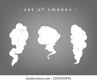 Smoke illustration set for special effects template. Clouds set on dark background. dust, fog,vapoorize, vaping 