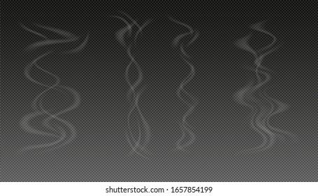 Smoke isolated on a black background.. Vector fog, vapor set