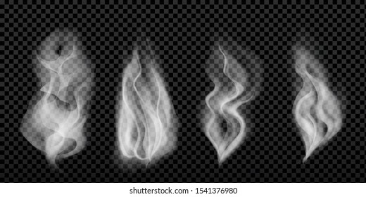 Smoke isolated on dark transparent background. Vector fog, vapor set. Realistic smoke. Vector illustration 