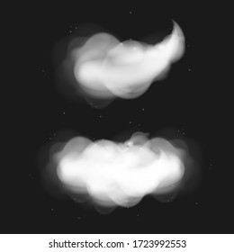 Rauch ist einzeln auf grauem Hintergrund. Realistische Rauchvektorgrafik. Wolke, Nebel.