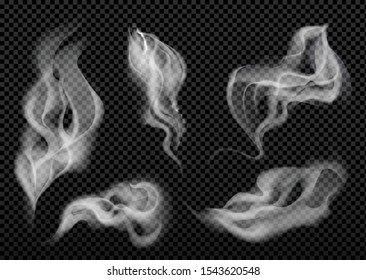 Smoke isolated on transparent background. Vector fog, vapor set. Vector illustration 