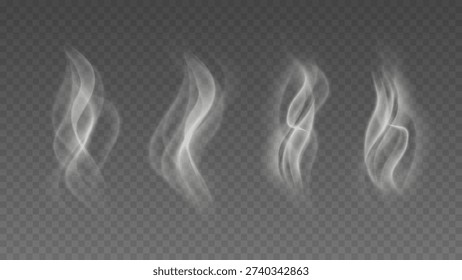 Smoke isolated on transparent background. Vector fog, vapor set.	