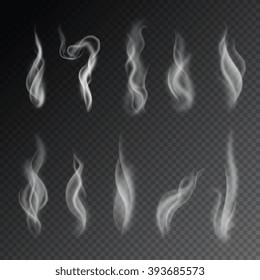 Smoke isolated on transparent background. Vector cigarettes smoke set. 