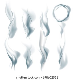 Smoke isolated on transparent background. Vector cigarettes smoke set.