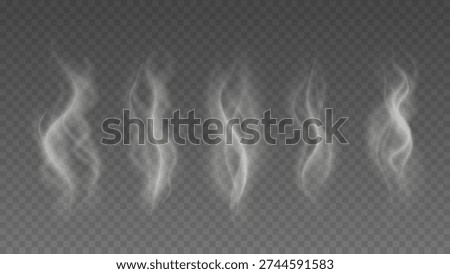 Smoke isolated on transparent background. Vector fog, vapor set. PNG