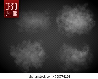 Smoke isolated transparent special effect. White vector cloudiness, mist or smog background. Vector illustration