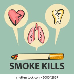 Smoke kills, visual infographics, pop art retro styled agitation poster, vector illustration