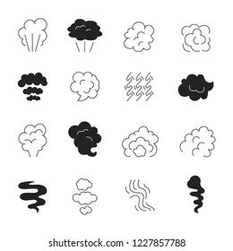 Smoke line icon. Steam smell and smoking clouds stylized symbols silhouette vector pictures isolated