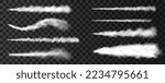 Smoke from military rocket launch. Plane track or missile trail  isolated on transparent background.  Realistic war vector texture.