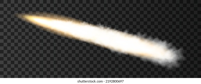Rauch durch Raketenstart. Flugbahn oder Flugkörperpfad einzeln auf transparentem Hintergrund.  Realistische Kriegs-Vektorstruktur.