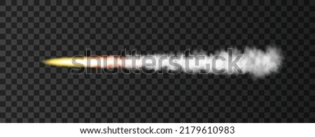 Smoke from military rocket launch. Plane track or missile trail  isolated on transparent background.  Realistic war vector texture.