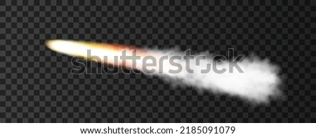 Smoke from military rocket launch. Plane track or missile trail  isolated on transparent background.  Realistic war vector texture.