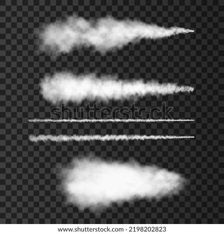 Smoke from military rocket launch. Plane track or missile trail  isolated on transparent background.  Realistic war vector texture.